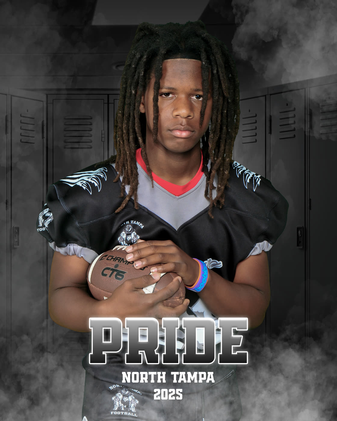 North Tampa Pride football portrait with a custom locker-room design