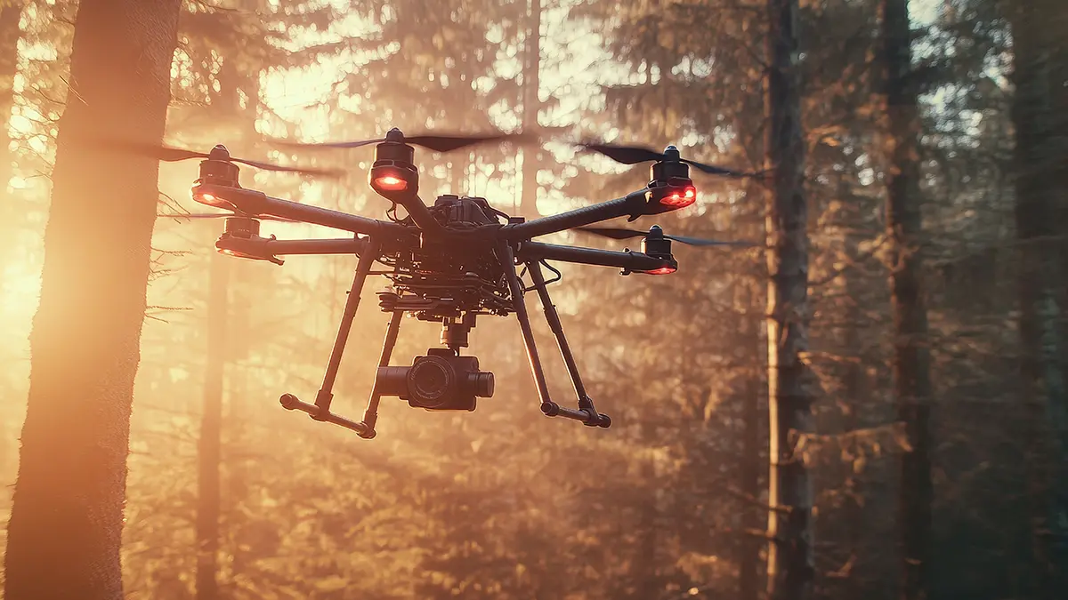 Professional 4K drone capturing cinematic aerial footage for a business marketing project.